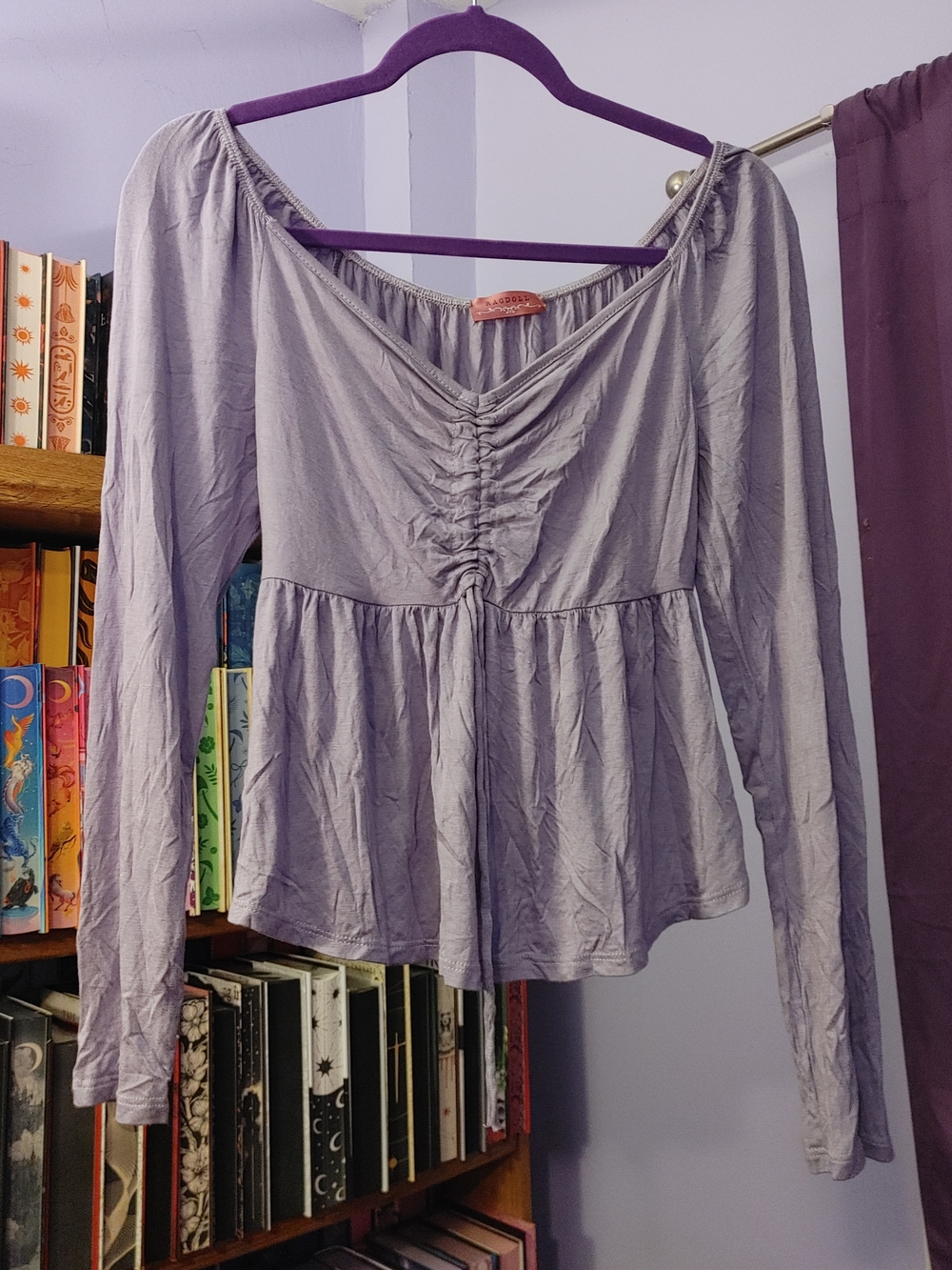 Ragdoll Lavender Long-Sleeve Ruched Peplum Blouse